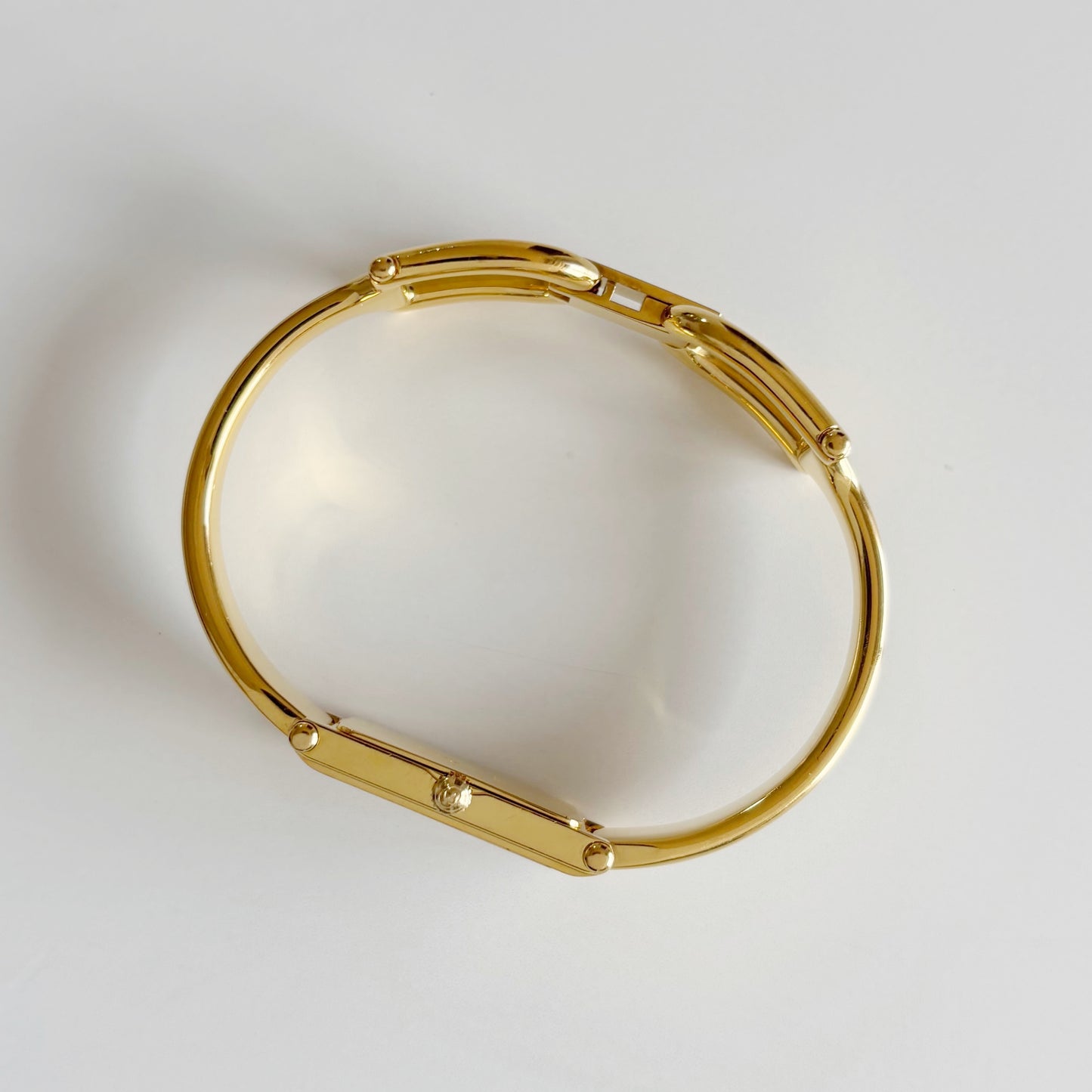 Gucci 1990s Rectangular Seashell Dial Gold Plated Bangle Watch
