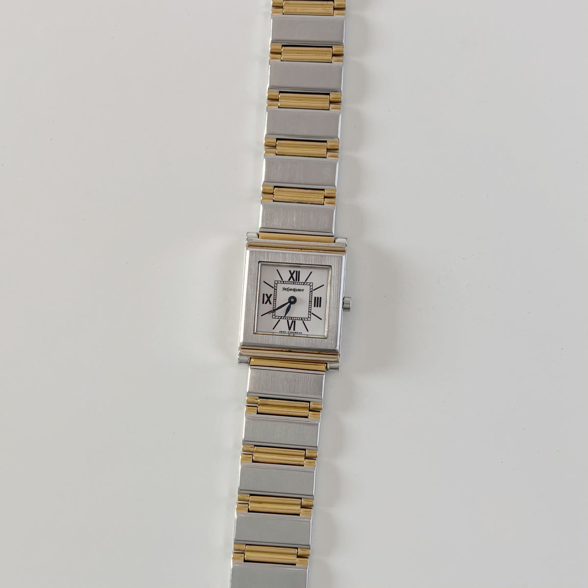 Yves Saint Laurent 1990s Square Dial Two Tone Gold Plated Watch