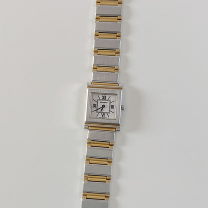 Yves Saint Laurent 1990s Square Dial Two Tone Gold Plated Watch