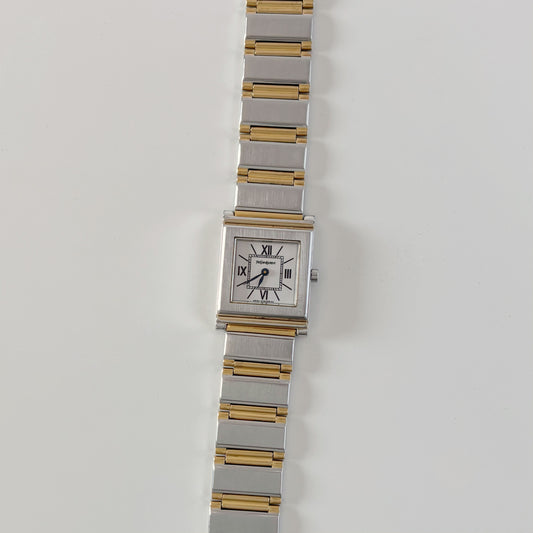 Yves Saint Laurent 1990s Square Dial Two Tone Gold Plated Watch (8/29)