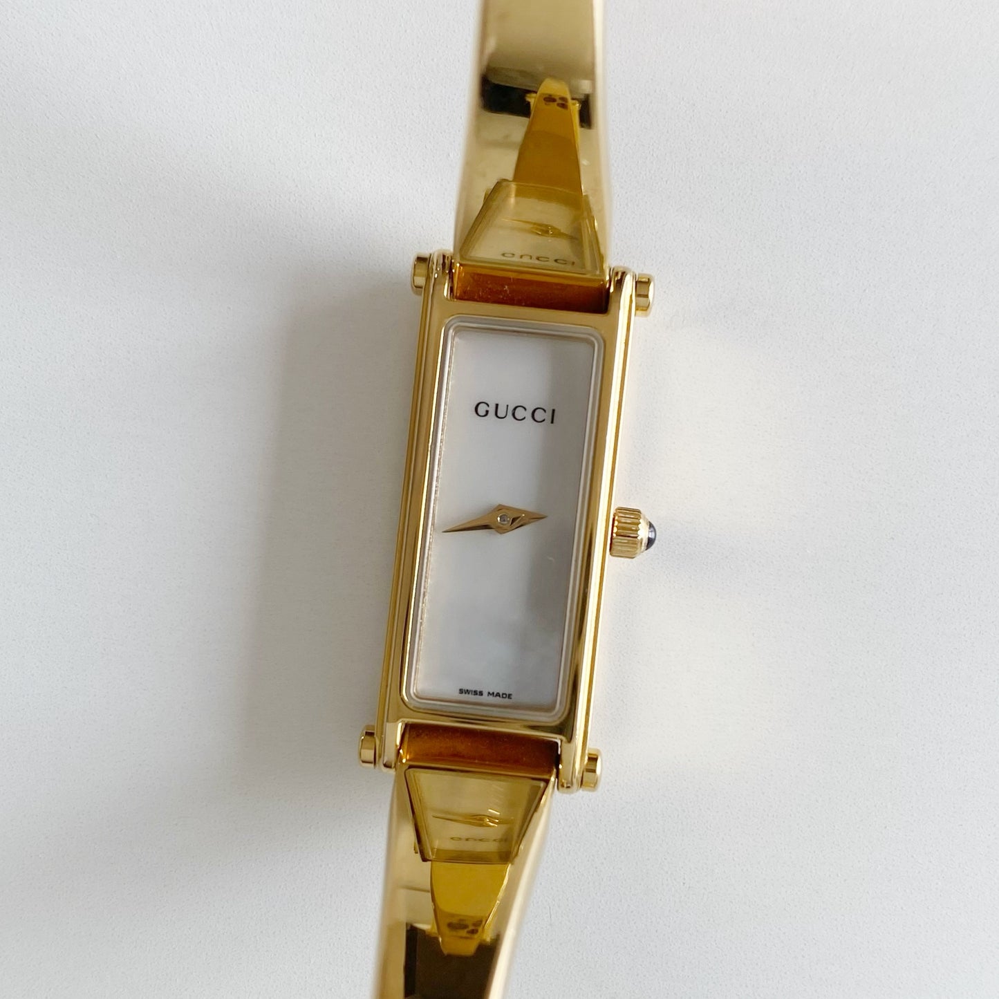 Gucci 1990s Seashell Dial Gold Plated Bangle Watch