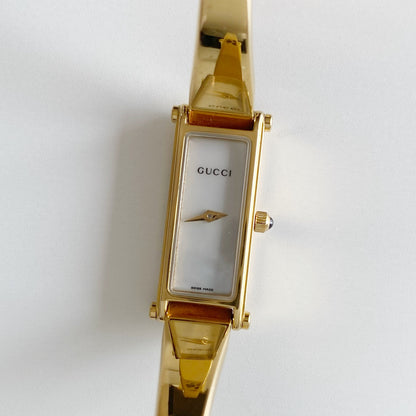 Gucci 1990s Seashell Dial Gold Plated Bangle Watch