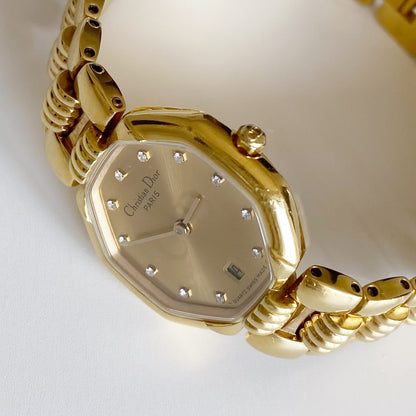 Dior 1990s Octagon Gold Plated Watch