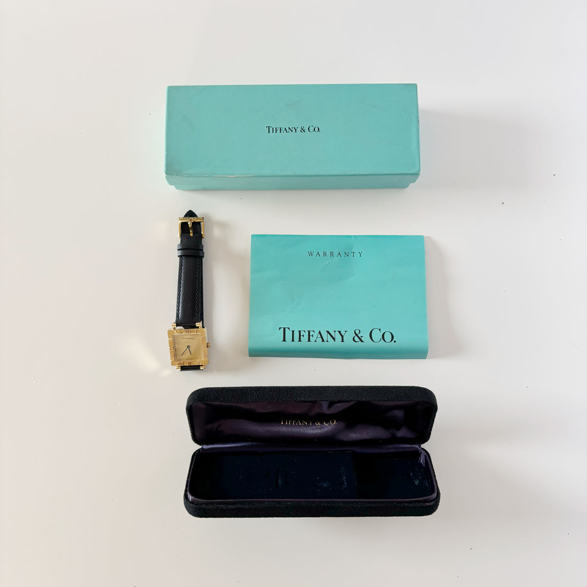 Tiffany 1990s Atlas Square Dial 18K Gold Case Watch