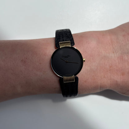 Dior 1990s Black Round Dial Gold Plated Watch