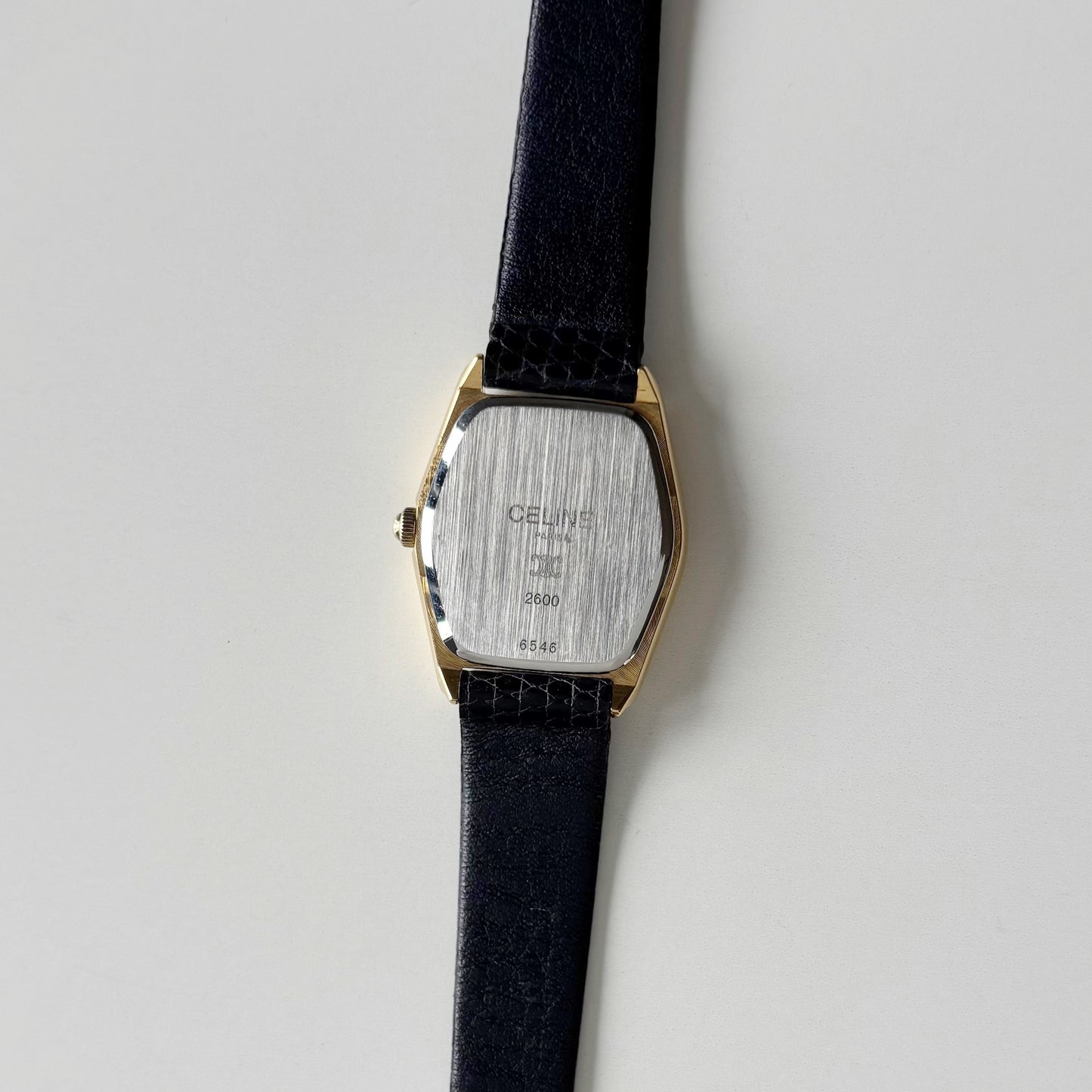 Celine 1980s Black Dial Gold Plated Watch