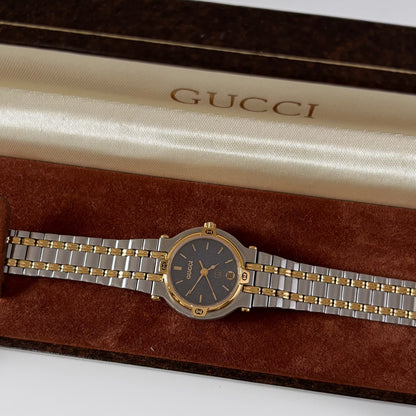 Gucci 1980s Date Round Dial Two Tone Gold Plated Watch