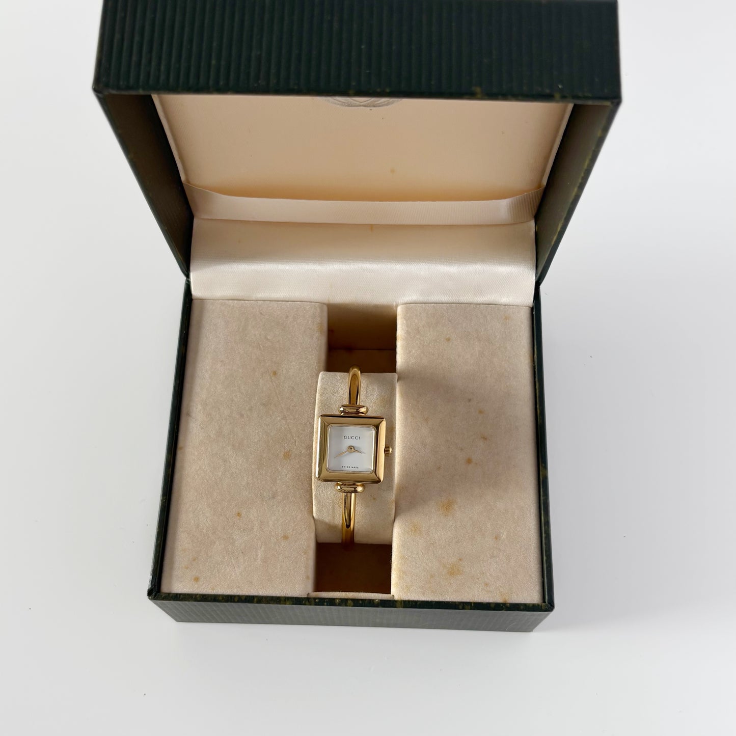 Gucci 1990s Square Dial Gold Plated Bangle Watch (Small)