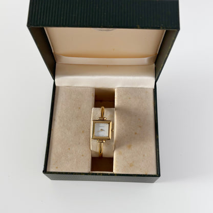 Gucci 1990s Square Dial Gold Plated Bangle Watch (Small)