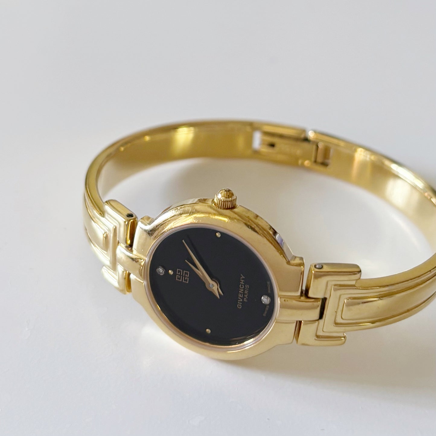 Givenchy 1990s Black Dial Gold Plated Bangle Watch