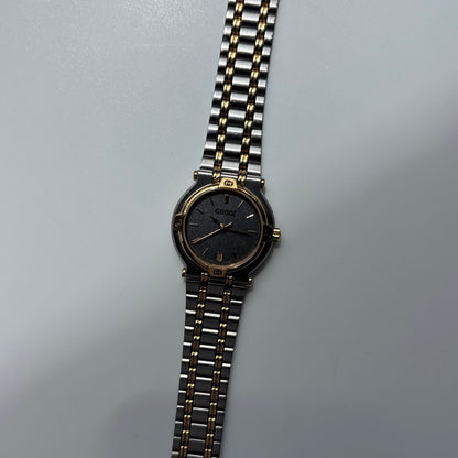 Gucci 1990s Date Black Round Dial Two-Tone Gold-Plated Watch