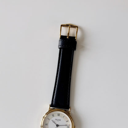 Celine 1990s Seashell Round Dial Gold Plated Watch (Large)