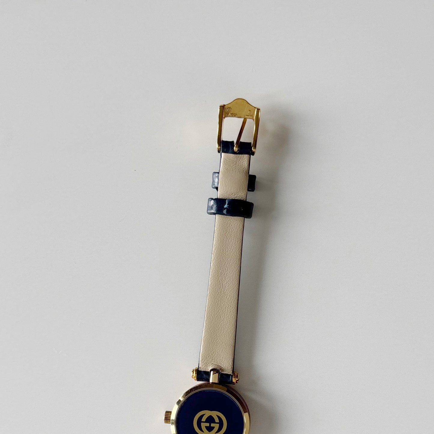 Gucci 1990s Round Dial Blue Gold Plated Watch