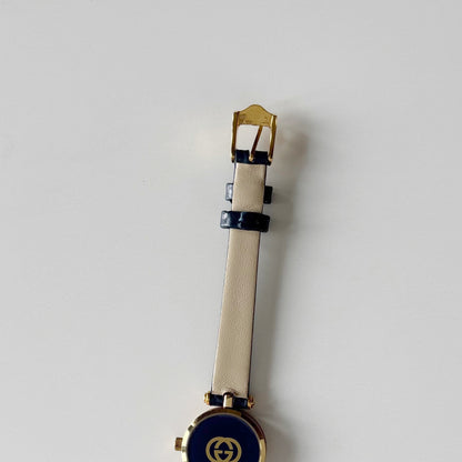 Gucci 1990s Round Dial Blue Gold Plated Watch