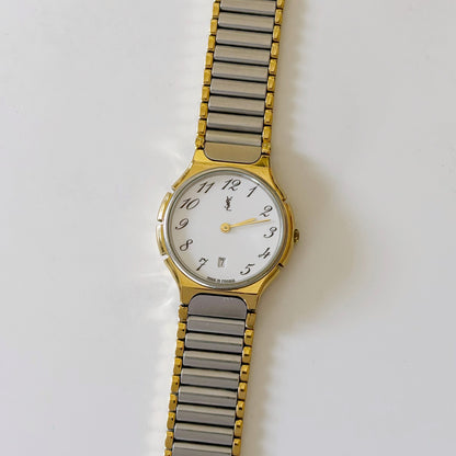 Yves Saint Laurent 1990s Date Two Tone Watch