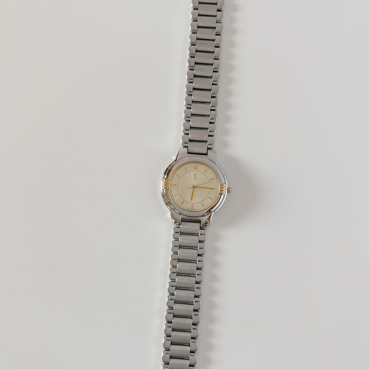 Yves Saint Laurent 1990s Round Dial Two-Tone Gold-Plated Watch (Large)