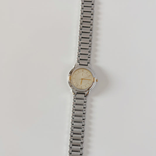 Yves Saint Laurent 1990s Round Dial Two-Tone Gold-Plated Watch (Large)