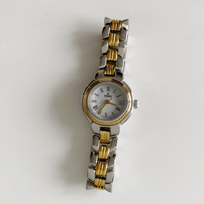 Fendi 1990s Date Round Dial Two Tone Watch