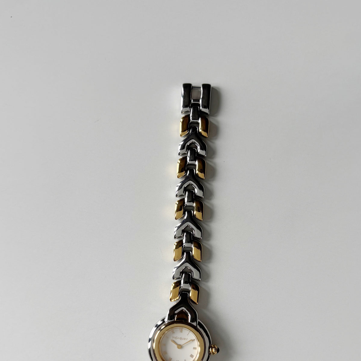 Yves Saint Laurent 1990s Round Dial Two Tone Gold Plated Watch