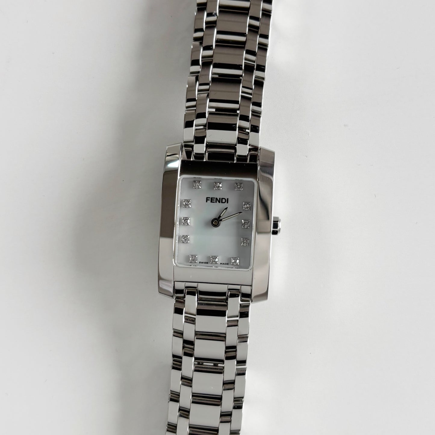 Fendi 1990s Seashell Dial Tank Stainless steel Watch
