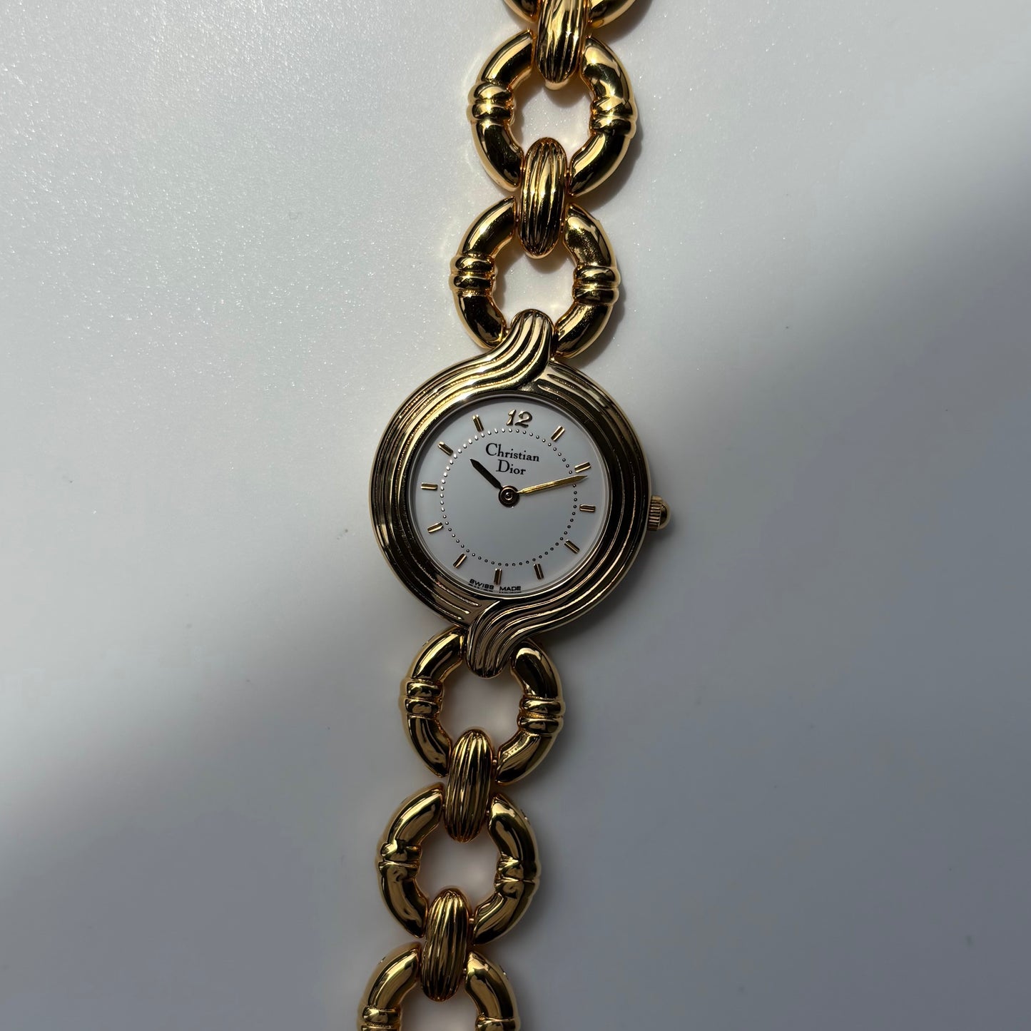 Dior 1990s Round Dial Interchangeable strap Gold Plated Watch with 3 straps, case