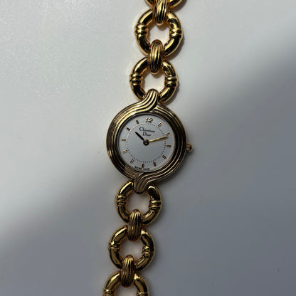 Dior 1990s Round Dial Interchangeable strap Gold Plated Watch with 3 straps, case