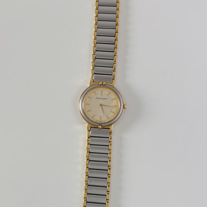 Yves Saint Laurent 1990s Round Dial Two Tone Gold Plated Watch
