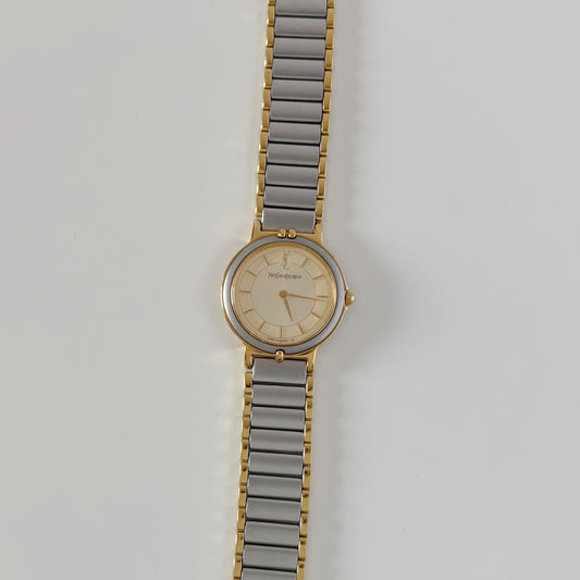 Yves Saint Laurent 1990s Round Dial Two Tone Gold Plated Watch