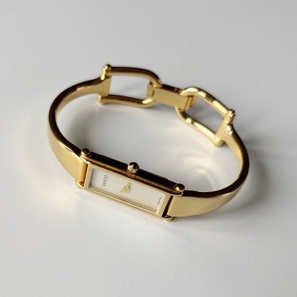 Gucci 1990s Seashell Dial Gold Plated Bangle Watch