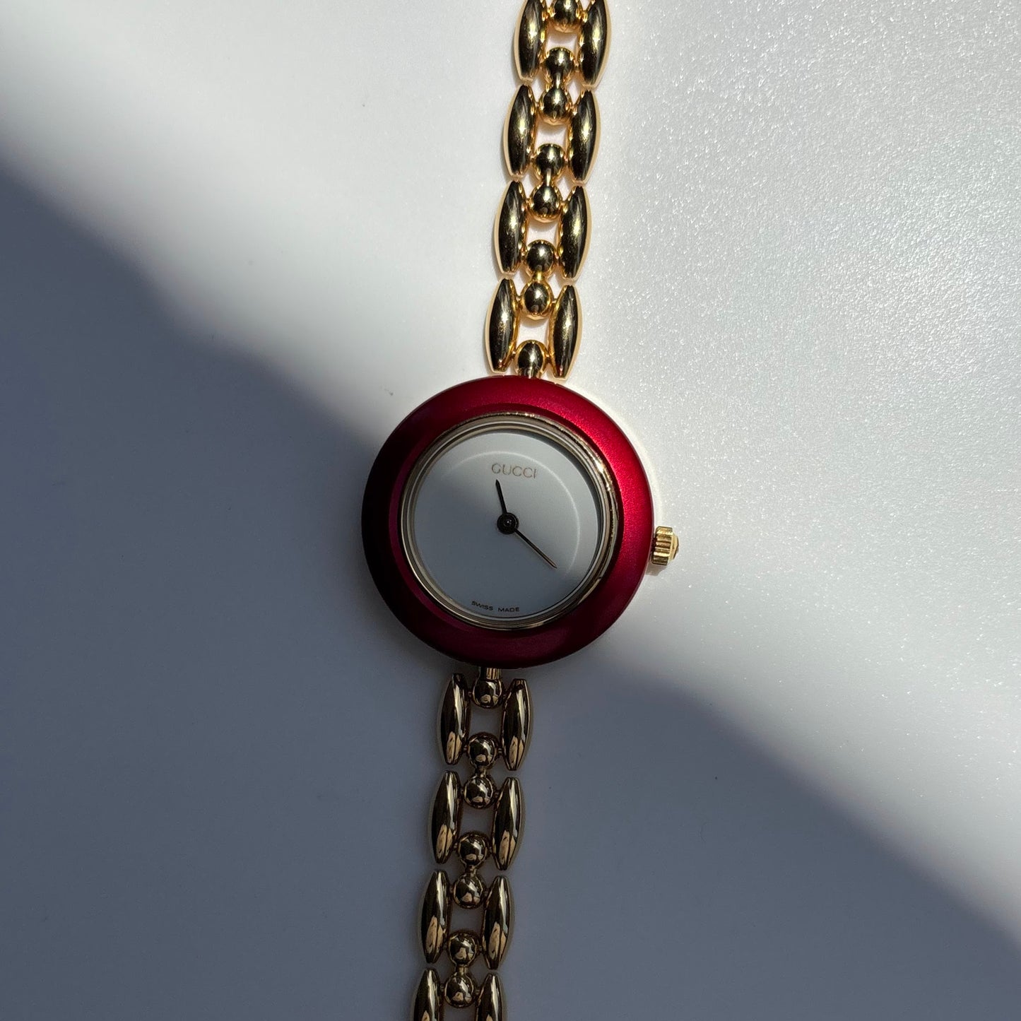 Gucci 1990s Interchangeable Bezel Gold Plated Rice Chain Watch with case, 6 bezels (160mm)