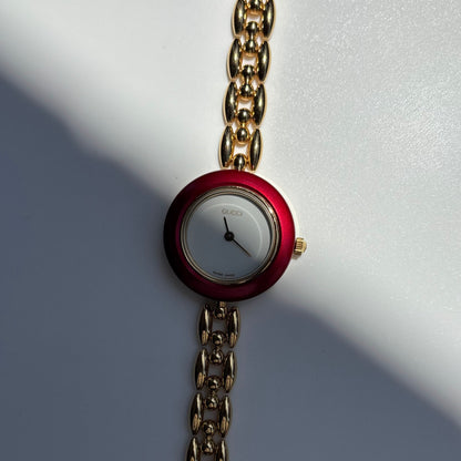 Gucci 1990s Interchangeable Bezel Gold Plated Rice Chain Watch with case, 6 bezels (160mm)