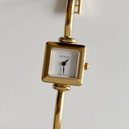 Gucci 1990s Square Dial Gold Plated Bangle Watch (Small)