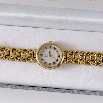 Dior 1990s Seashell Dial Gold Plated Watch