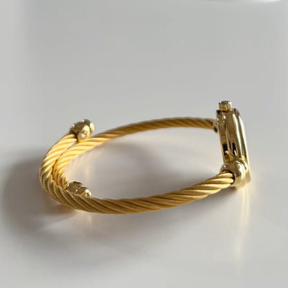 Gucci 1990s Black Dial Gold Plated Cable Band Bangle Watch