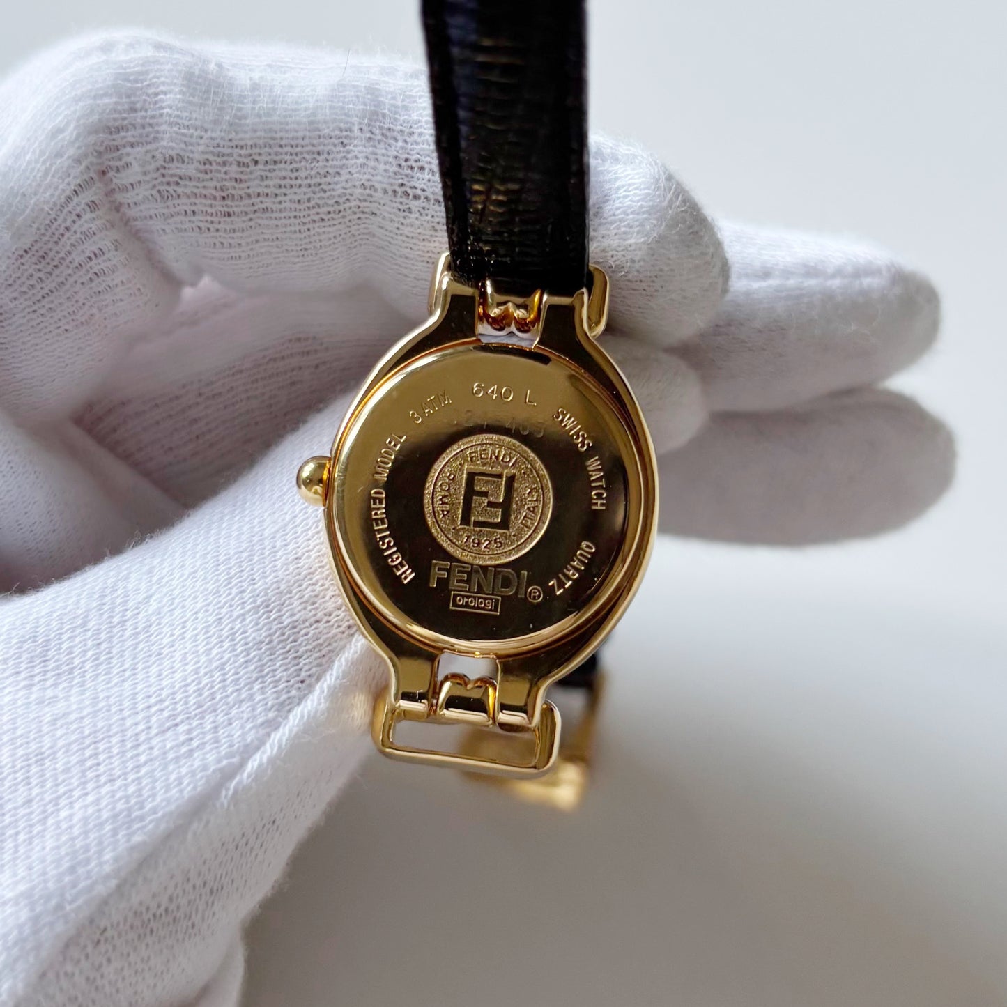 Fendi 1990s Interchangeable Strap Gold Plated Watch with 5 straps, case