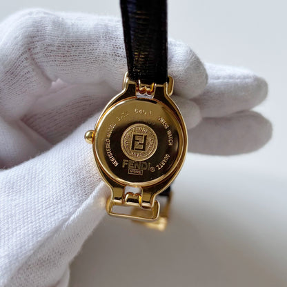 Fendi 1990s Interchangeable Strap Gold Plated Watch with 5 straps, case