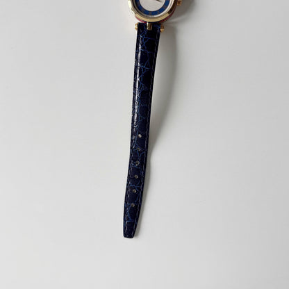 Gucci 1990s Round Dial Blue Gold Plated Watch