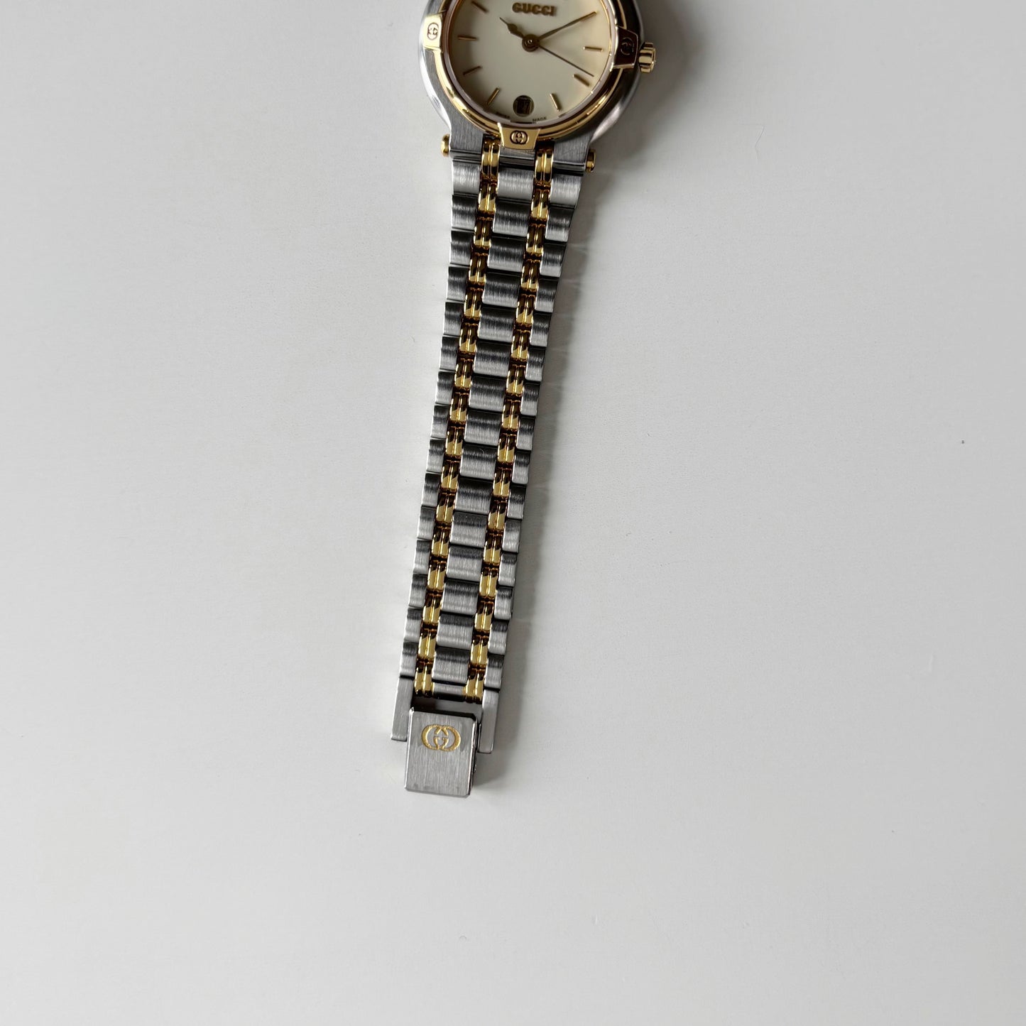 Gucci 1990s Date Round Dial Two Tone Gold Plated Watch