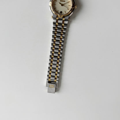 Gucci 1990s Date Round Dial Two Tone Gold Plated Watch