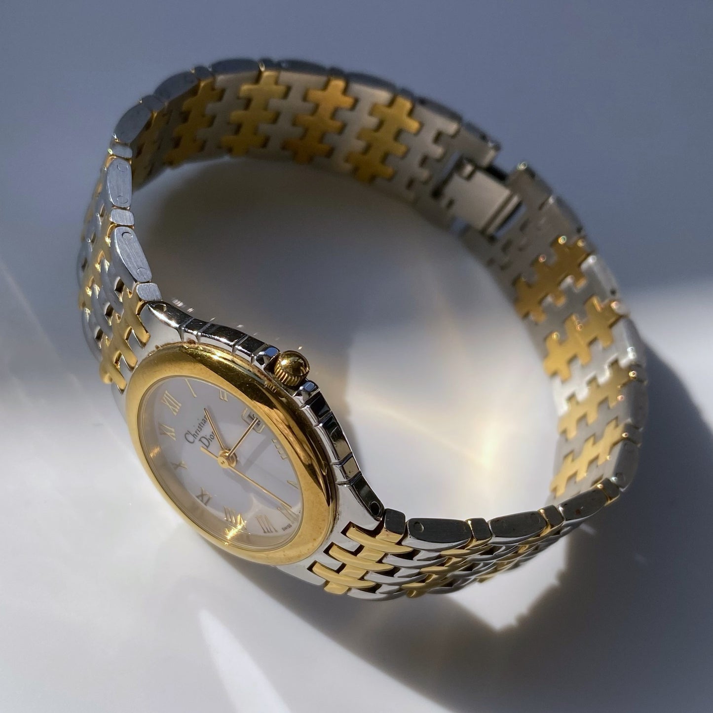 Dior 1990s Date Round Two Tone Watch