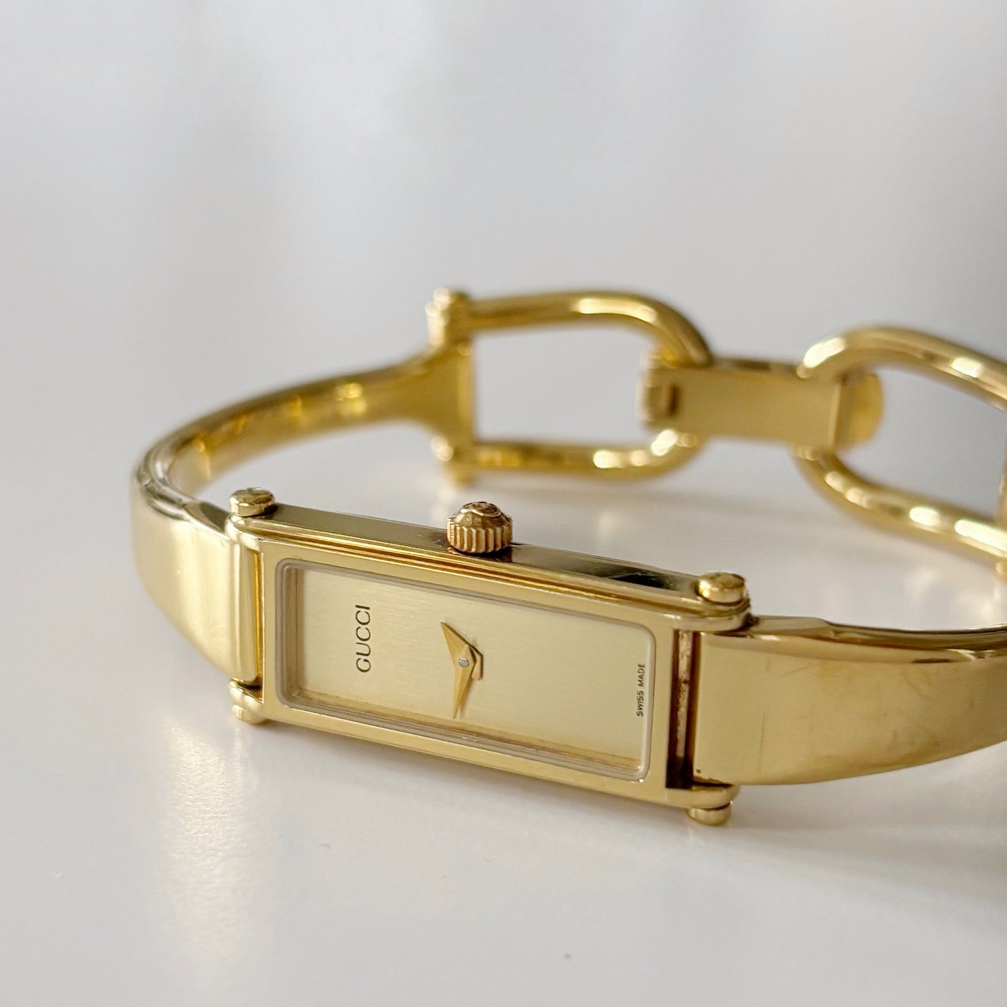 Gucci 1990s Gold Dial Gold Plated Bangle Watch