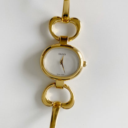 Gucci 1990s Seashell Dial Gold Plated Bangle Watch