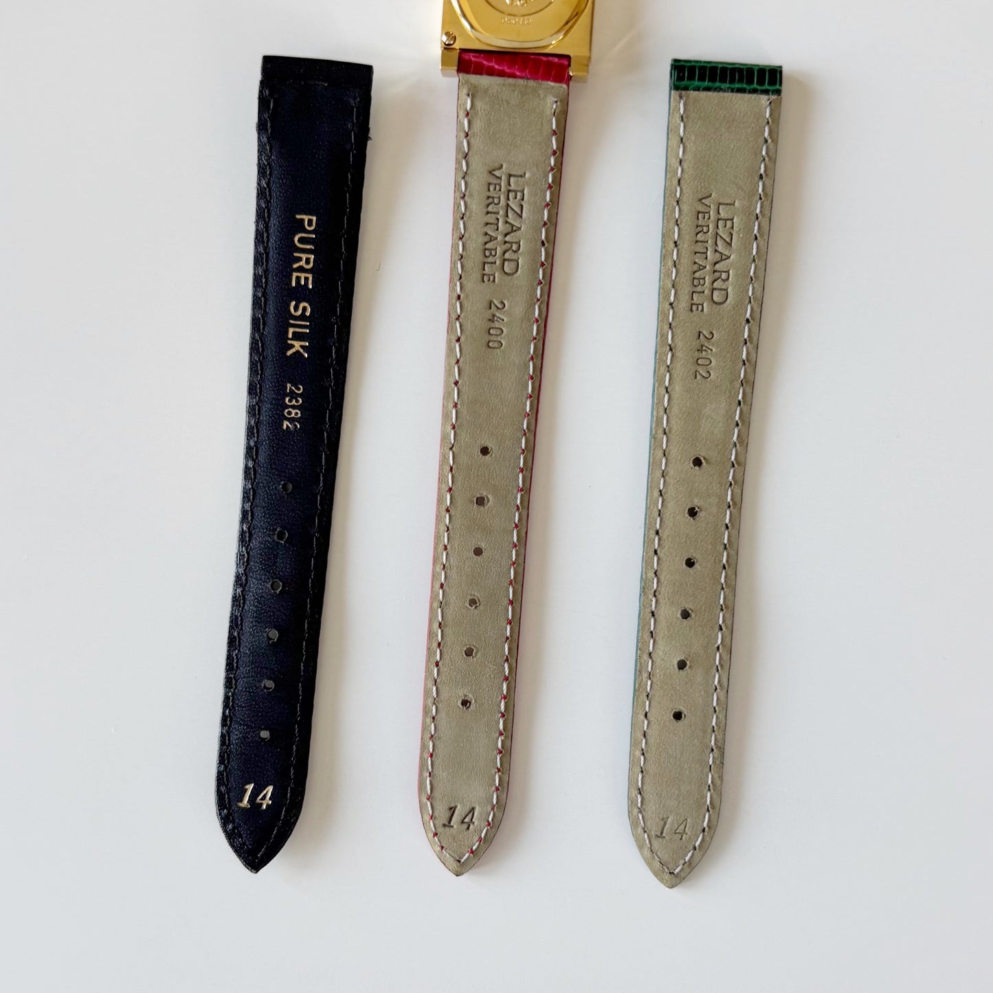 Dior 1990s La Parisienne Interchangeable Strap Square Dial Gold Plated Watch with 3 straps, case