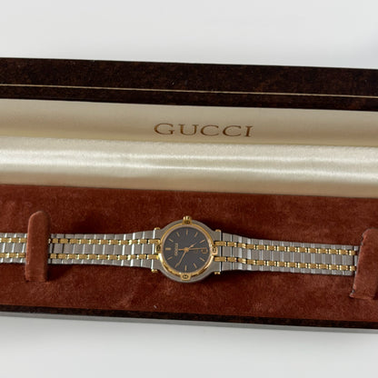 Gucci 1980s Date Round Dial Two Tone Gold Plated Watch