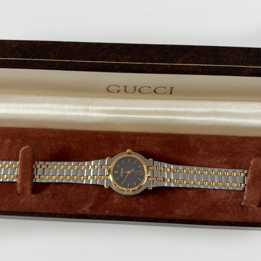 Gucci 1980s Date Round Dial Two Tone Gold Plated Watch (8/29)