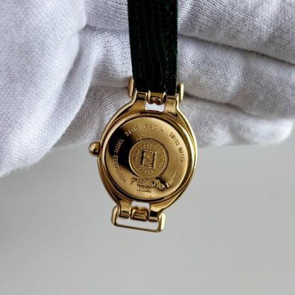 Fendi 1990s Interchangeable Belt Gold Plated Watch with 5 belts, case