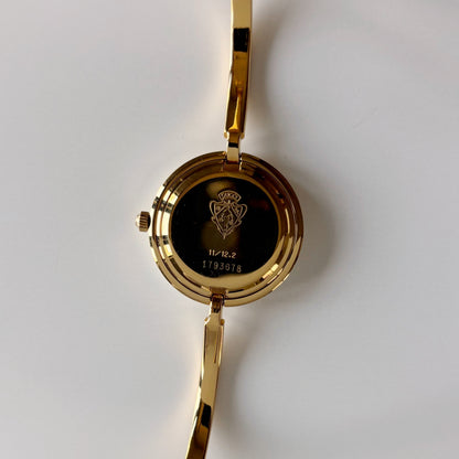 Gucci 1990s Interchangeable Bezel Gold Plated Bangle Watch with case, 12 bezels (Small)