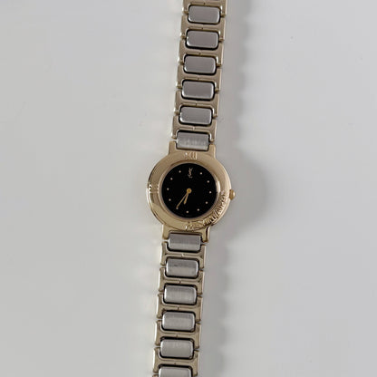Yves Saint Laurent 1990s Black Round Dial Two Tone Watch