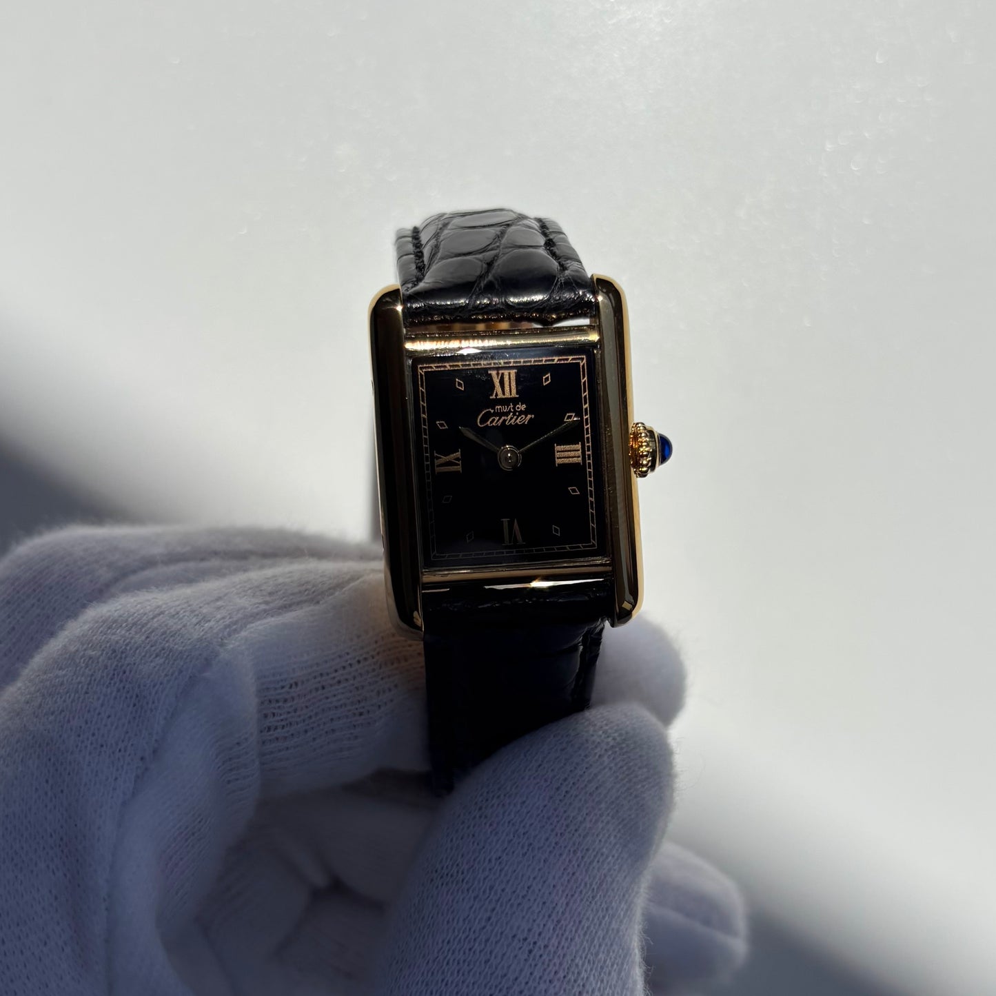 Cartier 1990s Must de Tank Black Dial Watch (SM)