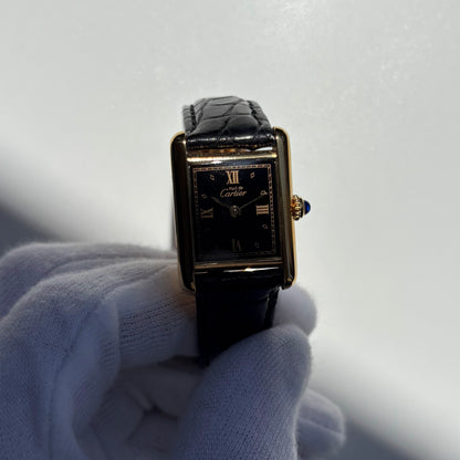 Cartier 1990s Must de Tank Black Dial Watch (SM)